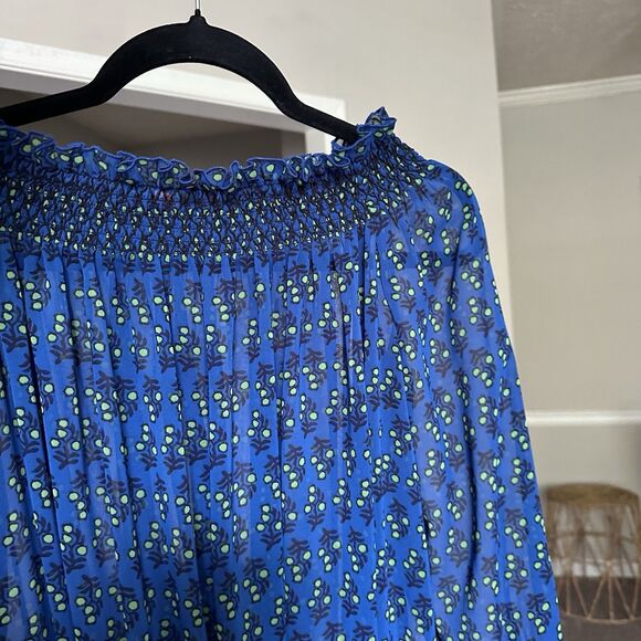 Tory Burch Casual Off The Shoulder Top Size 4 Navy Blue - Semi Sheer Blouse - Picture 2 of 8